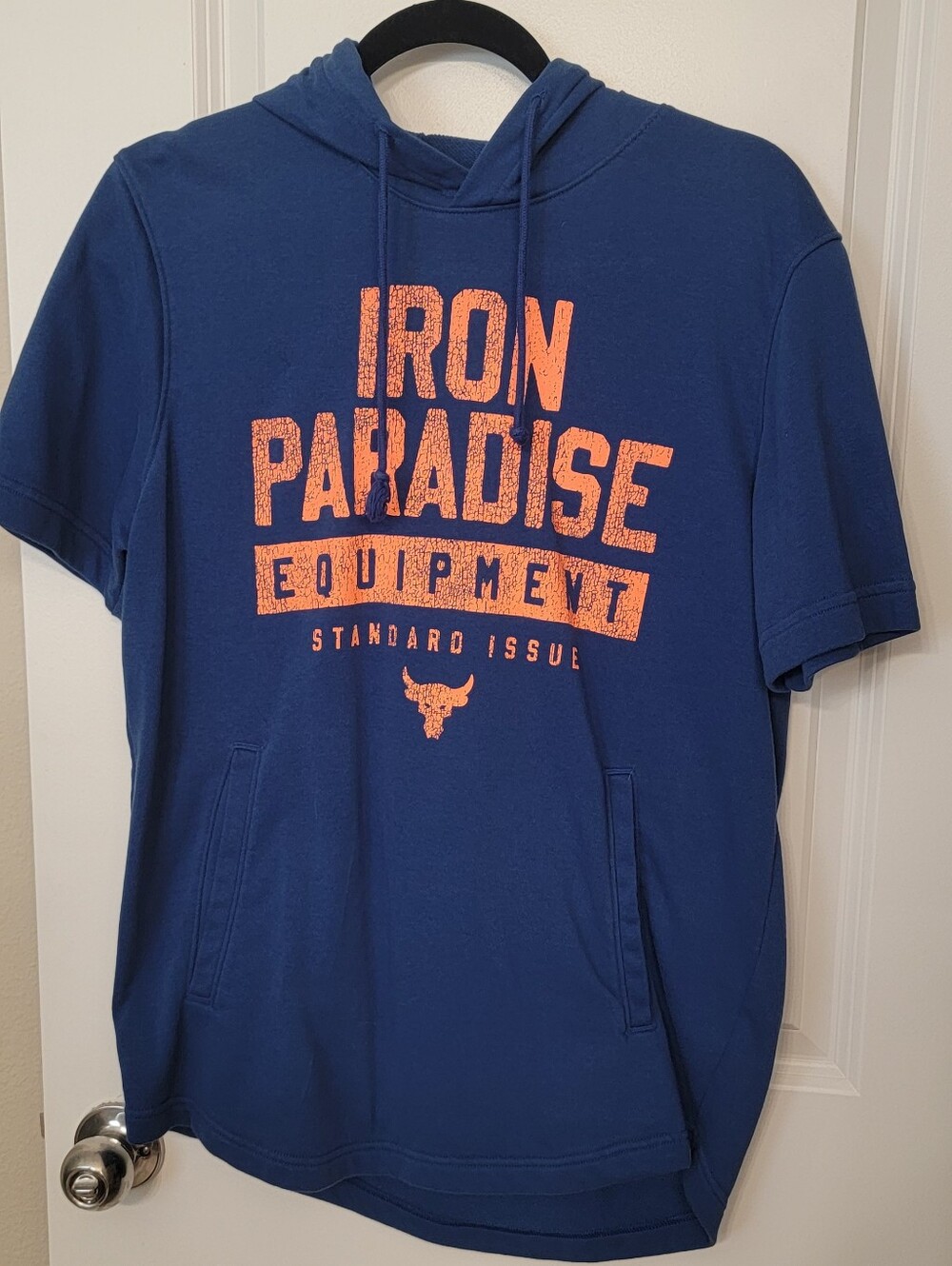 Under Armour Men's Short-Sleeve Hooded Tee in Blue with Orange Graphic